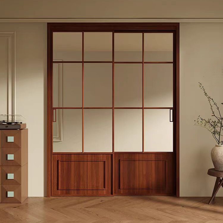 Black Walnut Wood Grain French Retro Sliding Door Balcony Hanging Rail Door Kitchen Linkage Door Black Walnut Wood Grain French Retro Sliding Door Balcony Hanging Rail Door Kitchen Linkage Door