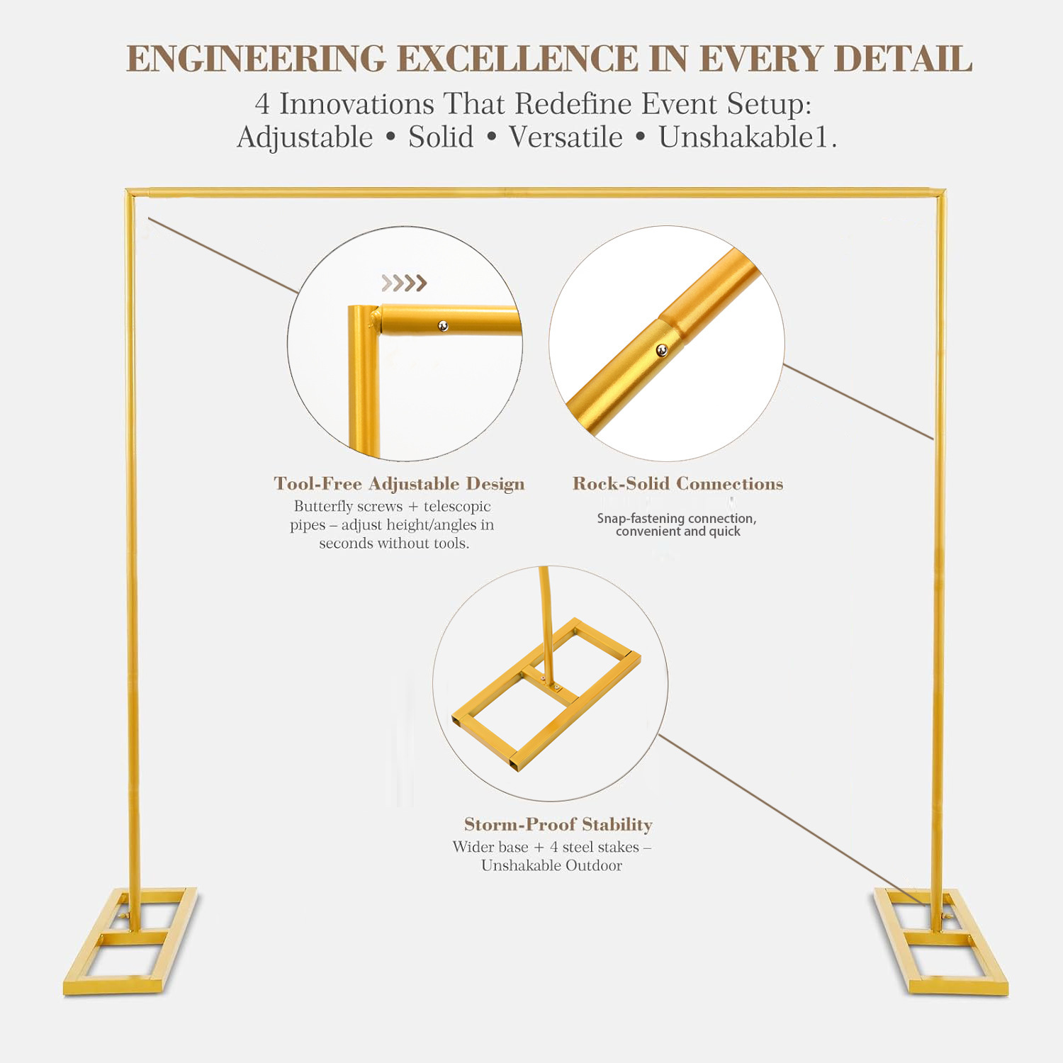 Hierro fundido de metal boda arco de soporte grande pie cuadrado ajustable globo arco marco de fondo decoración