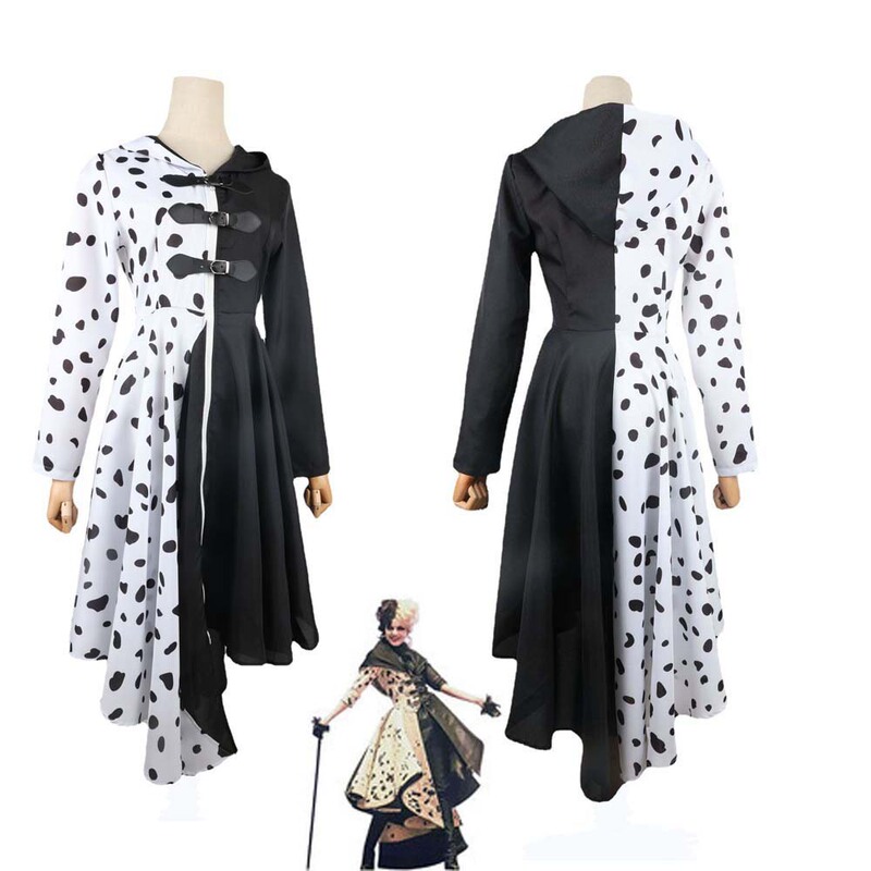 Movie 101 Zhonggou cos black and white witch kuila Deville cosplay dress Halloween costume Movie 101 Zhonggou cos black and white witch kuila Deville cosplay dress Halloween costume