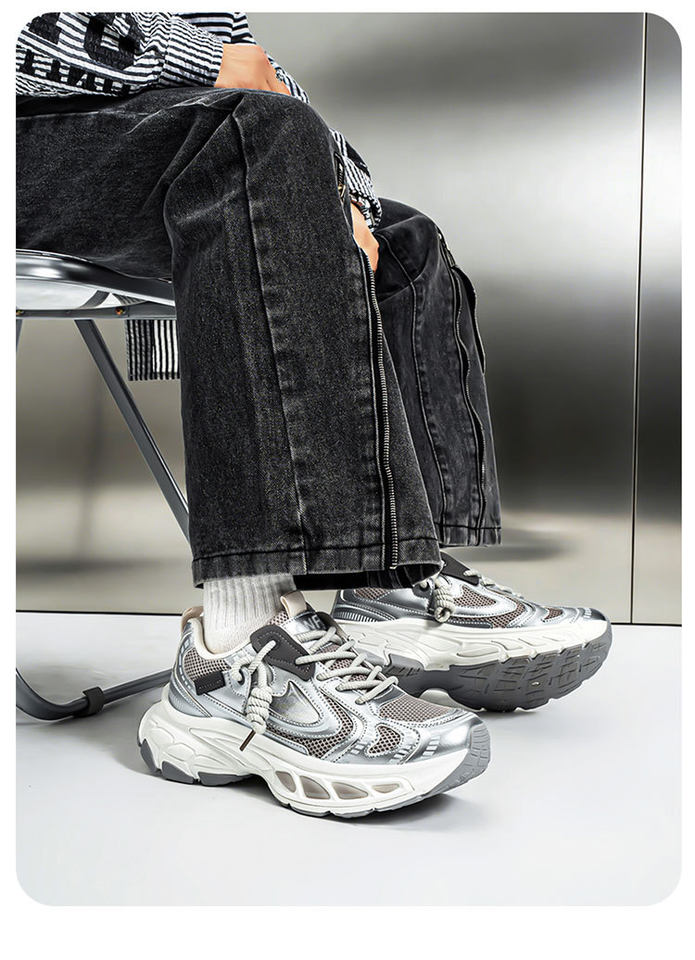 Giày sneaker dad shoes nam cỡ lớn, thân lưới thoáng khí, đế dày tăng chiều cao, gót 3–5 cm — D 71m Thẻ, D71 màu đen, D71 xám bạc chi tiết 5