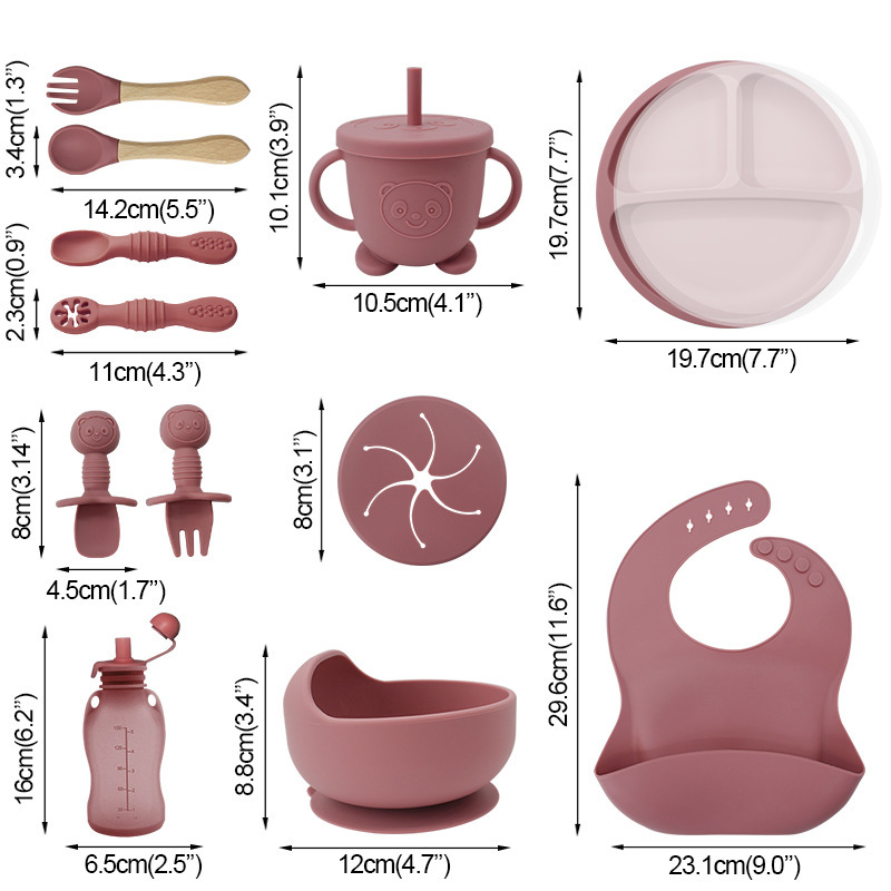 Juego de vajilla para niños, productos para bebés, tazón de silicona, tenedor, cuchara, tazón de comida para bebés, plato, vajilla de silicona de grado alimenticio