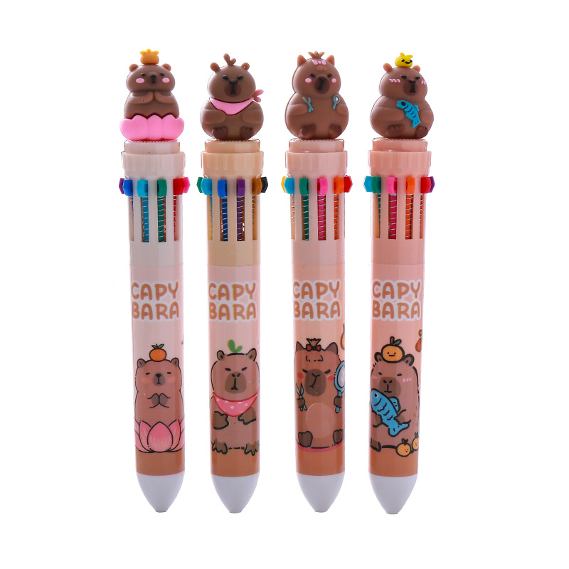 Kapibala Ten Color Ballpoint Pen Cute 10 Color One Press Ballpoint Pen for Students Press Hand Account Pen
