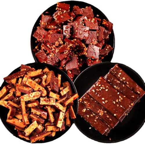 Longevity Family Loose Paste Dried Bean Strips, Spicy Dried Tofu, Dried Bean Curd, Black Dried Bean Curd, Spicy Small Packaging Snacks, Pingjiang Dried Bean Curd