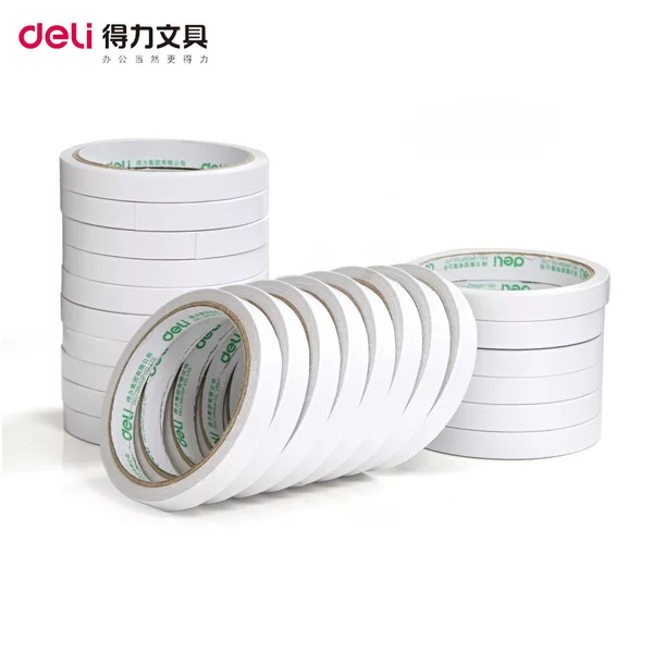 Deli 30401 Double-Sided Tape 12Mm*10Y Hot Melt Cotton Paper Office Supplies Household Adhesive Wholesale Thickness 80Um