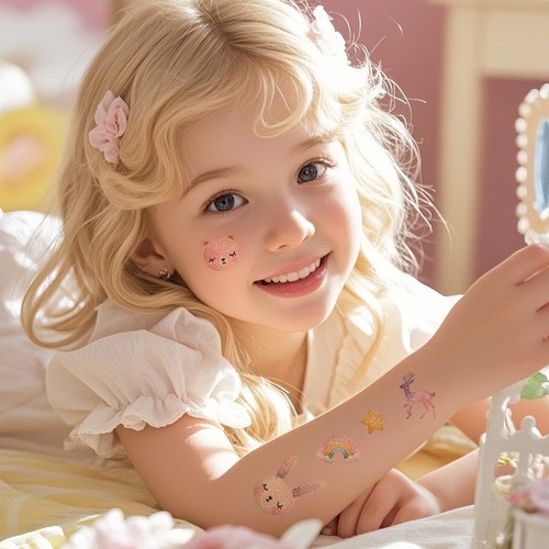 Cross-border 2025 New Children's Glitter Tattoo Sticker Cute Space Pink Planet Children's Reward Cartoon Sticker