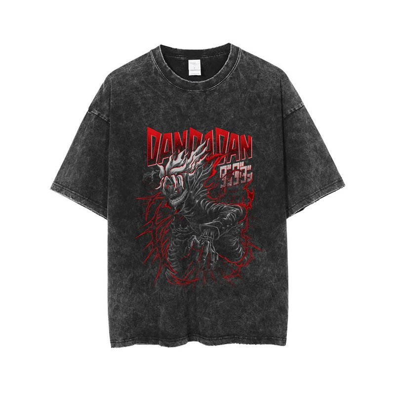 Новая смелая вечеринка мультипликационная трансграничная DANDADAN аниме стирка старая ретро с короткими рукавами футболка американский хлопок