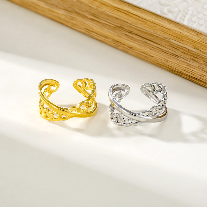 7g Weight PVD Coated Gold Plating Process Open Rings Classification Adjustable Ring Size Holiday, Daily Occasion Titanium Steel Material Leaves, Flower Pattern Unisex Gender Elegant Style Wholesale Jewelry Elegant Leaves Flower Titanium Steel Open Rings 6