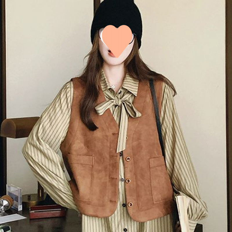 开春穿搭一整套2025春季新款长袖条纹衬衫连衣裙套装女马甲两件套|undefined