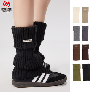 Autumn and Winter Thickened Warm Leg Cover Knitted Socks Y2K Hot Girl Personalized Metal Label Double Needle Thick Line Turn-over Stacked Socks