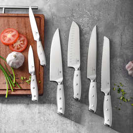定制外贸刀具套装 跨境厨房不锈钢厨用厨师刀 钢头白色手柄六件套