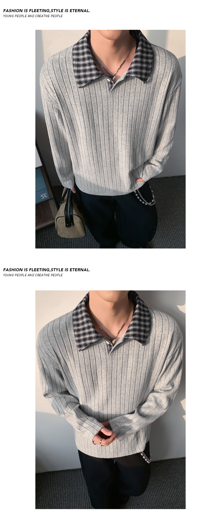 Men's Long Sleeve Plaid T-shirt Korean Style Cleanfit Shirt_voghion.com