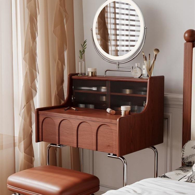 Medieval Retro Style French Hengwo Dressing Table Small Apartment Solid Wood Bedroom Bedside Makeup Designer Dressing Table