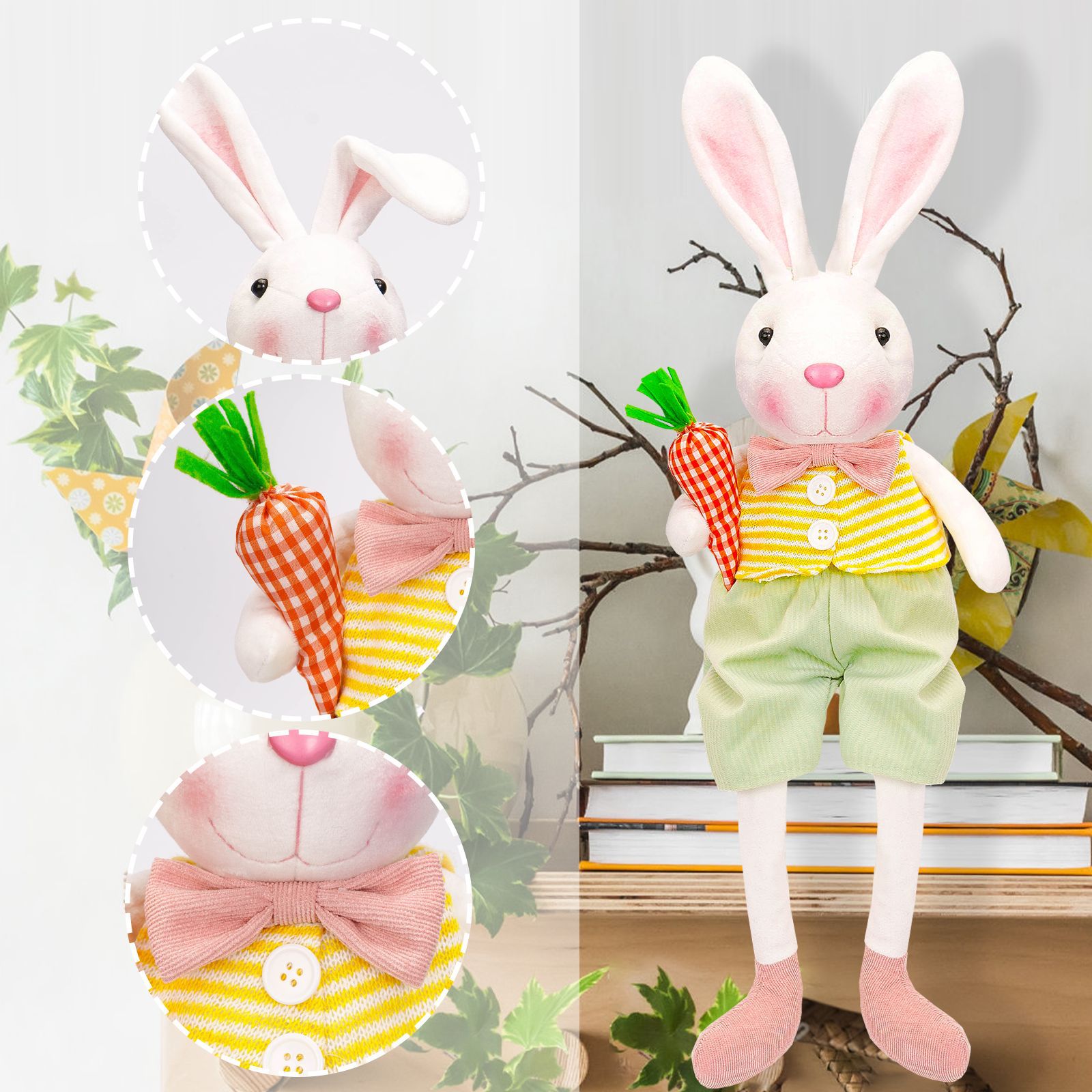 Transfronterizo nueva muñeca de conejo de Pascua con cesta de flores de rábano lindo conejo muñeca decoración decoraciones navideñas