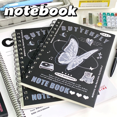 Black and white simple ins crystal glazed texture coil student A5 universal horizontal line notebook retro notepad