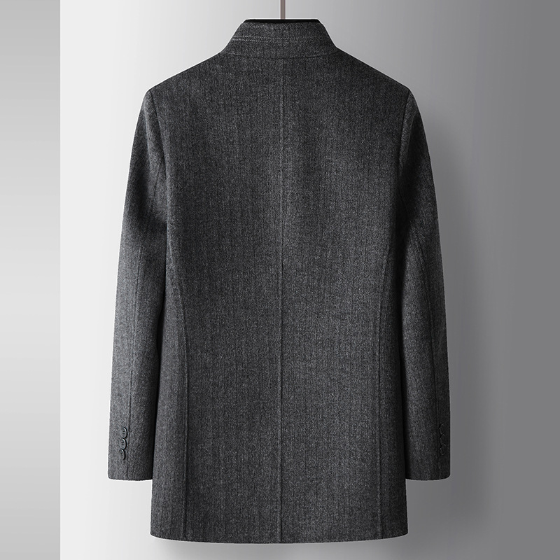 Erkek Giyim çift taraflı çıkarılabilir beyaz ördek İpek pamuk astarlı vizon dik yaka orta uzunlukta yün iş ceketi_voghion.com