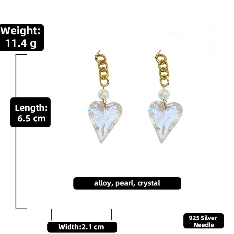 Retro Pearl Crystal Heart Hollow Chain Earrings Wholesale Nihaojewelry display picture 4