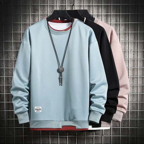 Fake Two-piece Sweater Men's Autumn and Winter Trendy Brand Ins fleece-lined Thickened Long-sleeved T-shirt Loose Base Shirt Couple's Top