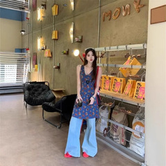 法式蓝色无袖碎花背心连衣裙子女夏季2025新款海边度假风气质短裙