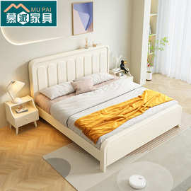 白色北欧实木床现代简约双人床1.8m1.5m复古贝壳床主卧储物结婚床
