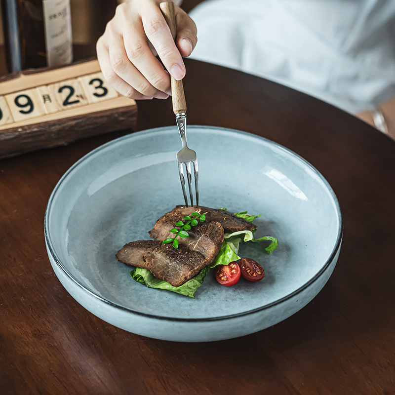 Horno retro japonés cuenco cerámico redondo cuchillero práctico cuenco de pasta cuenco de ensalada de frutas