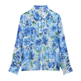 Foreign trade list! Spring and summer new European and American style women's fashion casual lapel flower printed long sleeve shirt 5029053