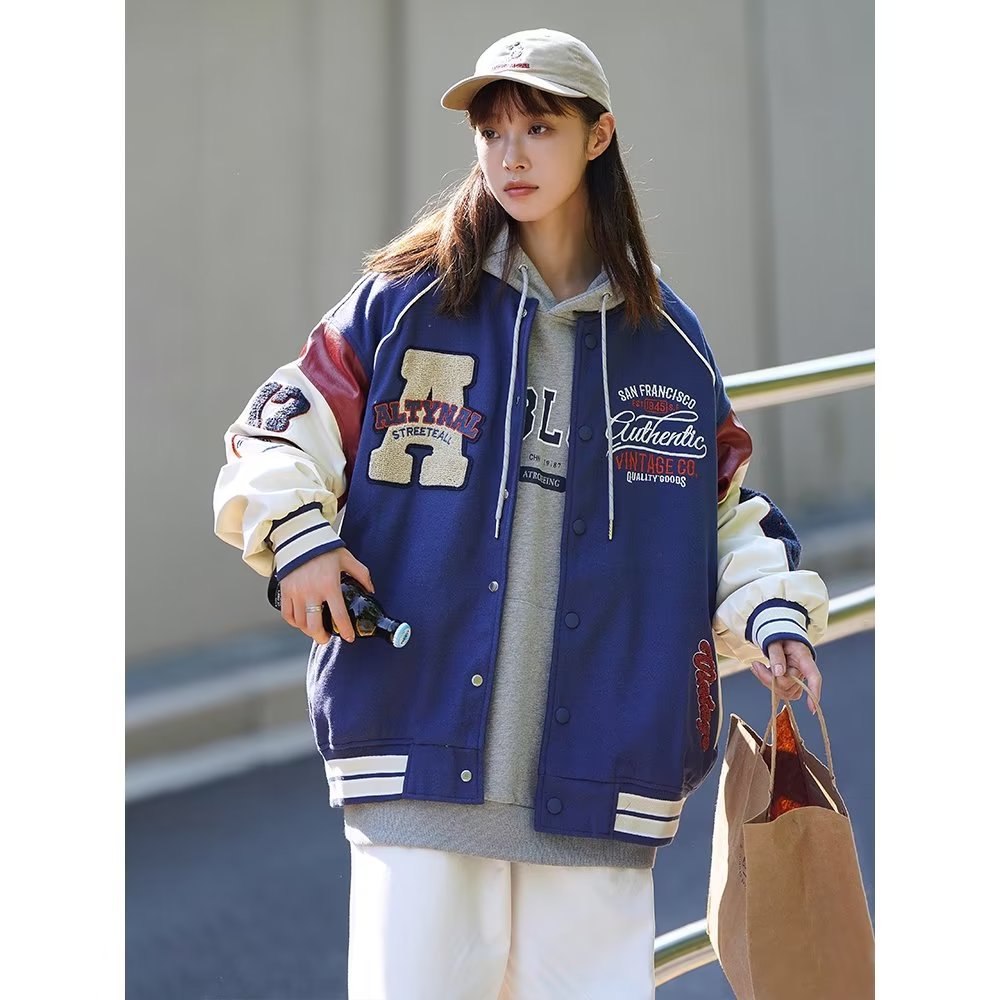 Giacca da baseball uomo a contrasto stile coreano trendy urban_voghion.com
