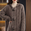 thickening Hooded Cashmere overcoat sweater coat Mid length version Korean Edition Easy Outside the ride Long sleeve knitting Cardigan