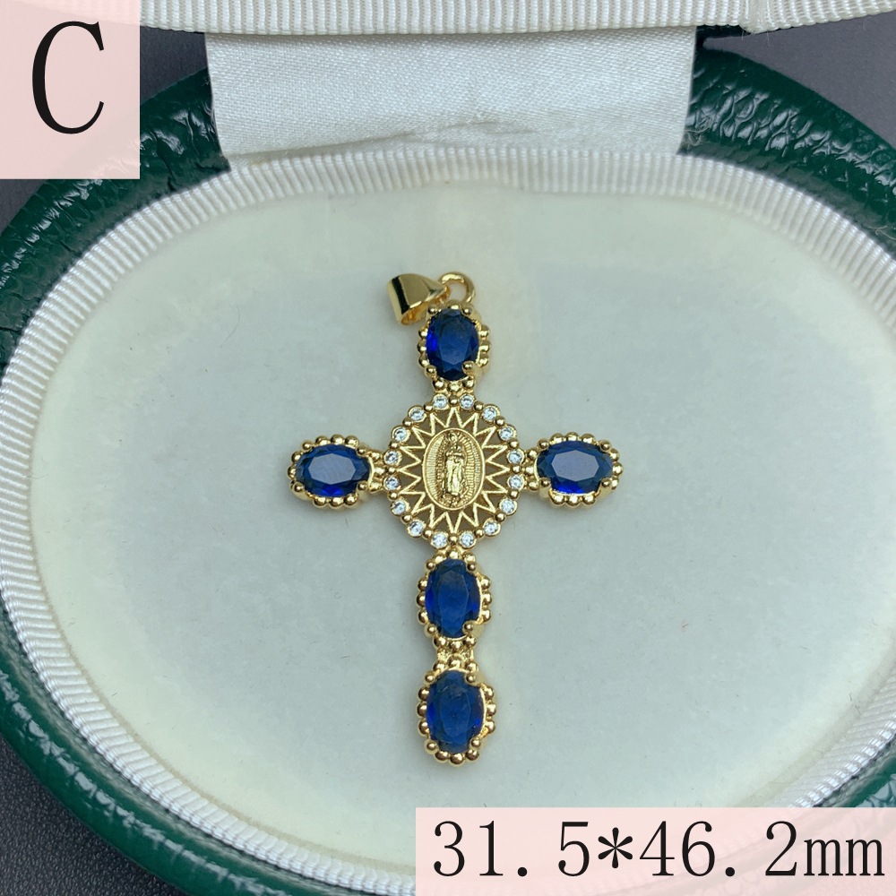 1 Piece 31.5*46.2mm Copper Zircon 18K Gold Plated Cross Polished Pendant display picture 9