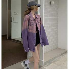 大码胖M 设计感个性水洗渐变牛仔外套女