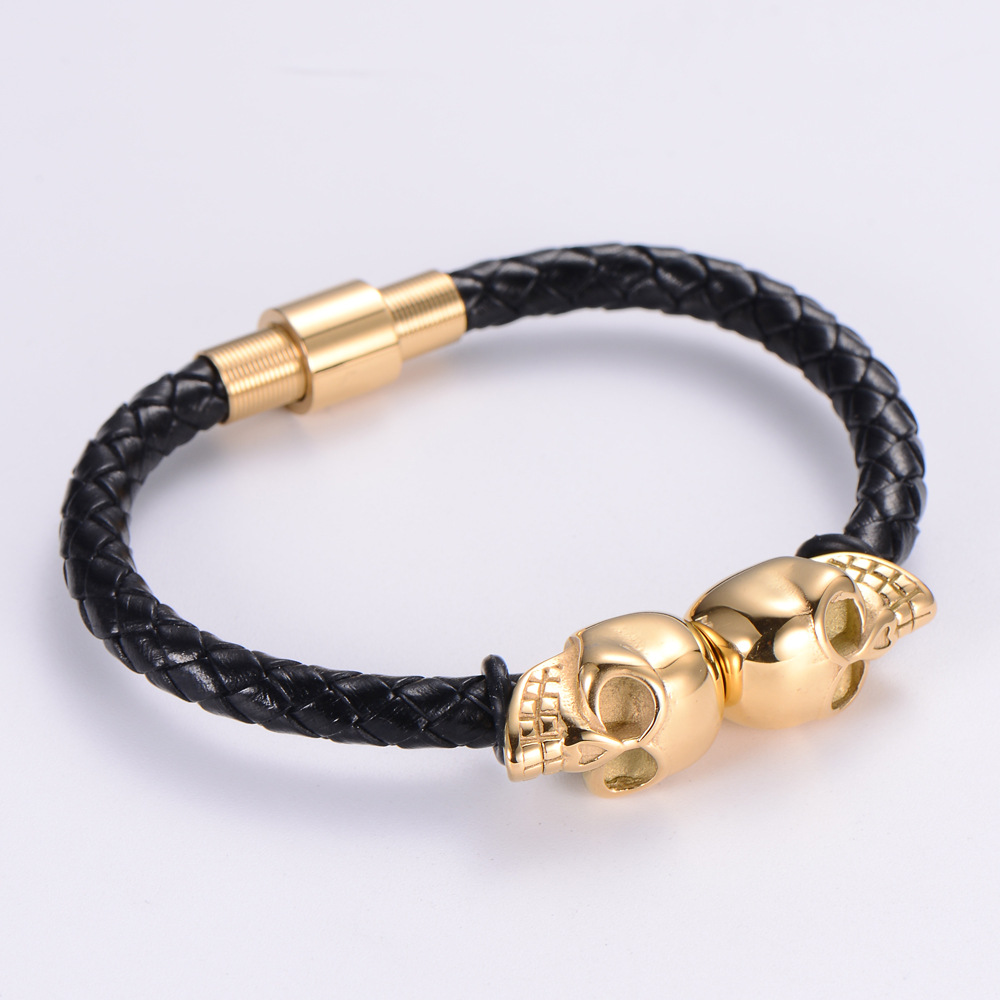 304 Stainless Steel Material Men'S Gender Fashion Style Fashion 304 Stainless Steel No Inlaid 18K Gold Plated Vacuum Plating Men'S Men Cord & Leather Bracelets