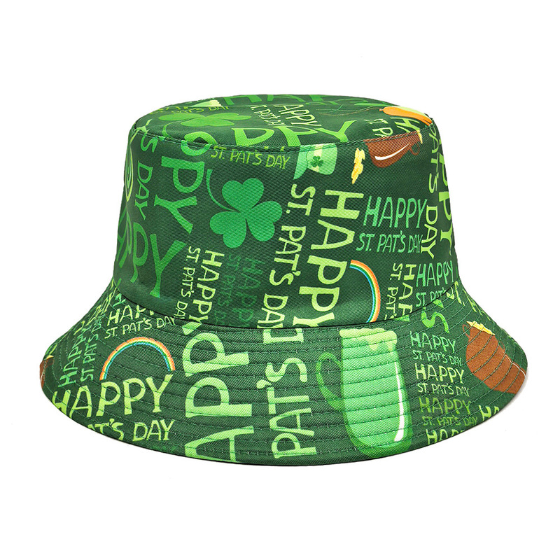 Foreign Trade Irish Festival Decorative Printed Fisherman Hat Sunshade Basin Hat Clover St. Patrick's Day Hat Women
