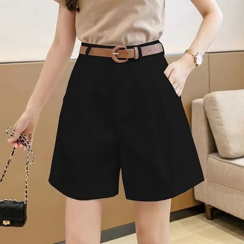 Khaki women's summer thin high-waisted slimming loose wide-leg middle pants casual suit three-quarter pants trendy