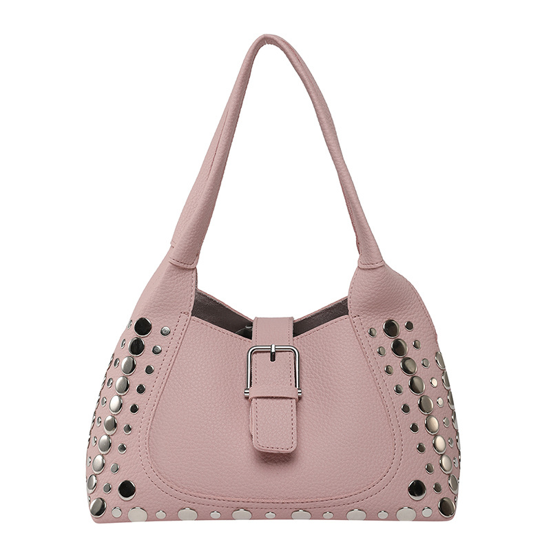 Bolso de axila con textura transfronteriza 2025 primavera y verano nuevo bolso femenino bolso retro con patrón de lichi bolso de hombro con remaches personalizado