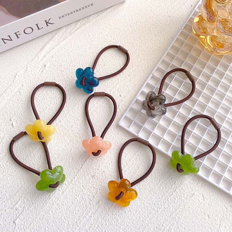 Retro ink wash, acid flowers hair ribbon, sweet and versatile, elastic ball headband hair accessory for Korean girls
