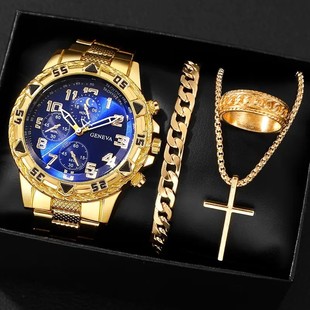 TEMU Explosive Jewelry Watch Men's Light Luxury Business Alloy Men's Wristwatch Multicolor Versatile Electronic Quartz Watch