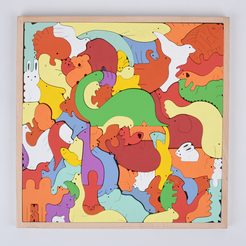 Children's Wooden Colorful Building Blocks Animal Combination 3D Jigsaw Puzzle Toys for Baby's Early Education