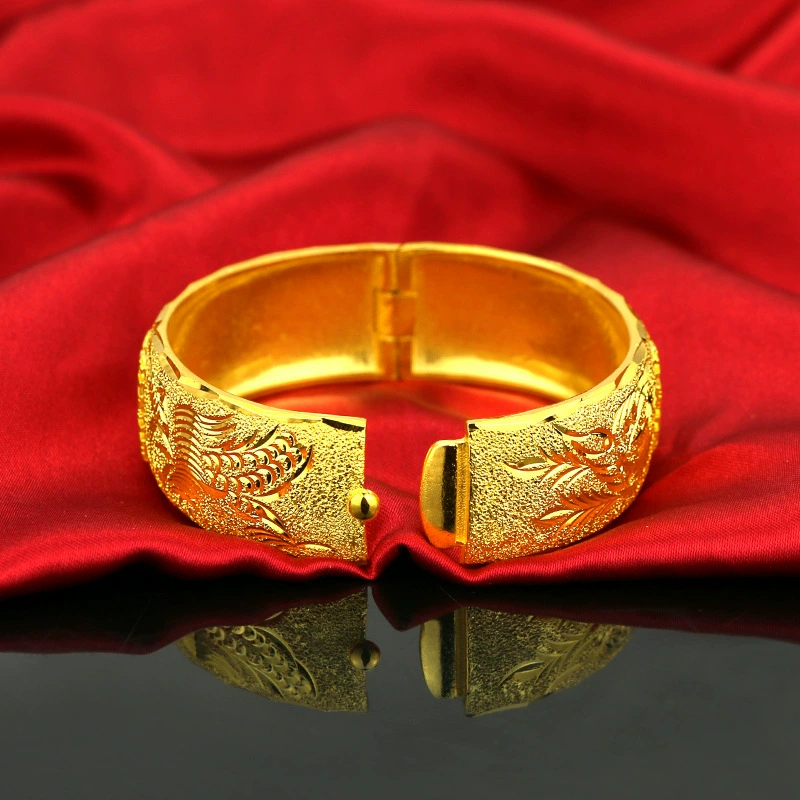 Classic women's bracelet for bride, gold bracelet, dragon and phoenix, 24 carat