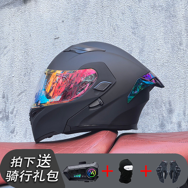 ORZ Casco de carreras Casco de doble lente totalmente cubierto para hombre Casco completo Four Seasons Travel Rally Casco completo Personalidad Bluetooth