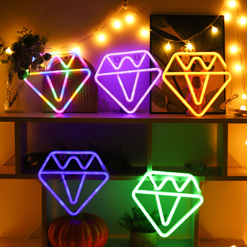 Cross-border ins New Diamond neon light LED light modeling light bedroom decoration Internet celebrity decorative night light atmosphere light Cross-border ins New Diamond neon light LED light modeling light bedroom decoration Internet celebrity decorative night light atmosphere light