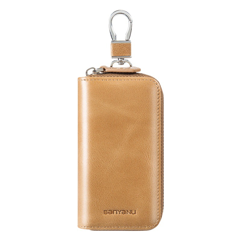 Large Capacity Genuine Leather Key Bag Men's Zipper Men's Car Key Bag Cowhide Multifunctional Waist Padlock Key Bag Women