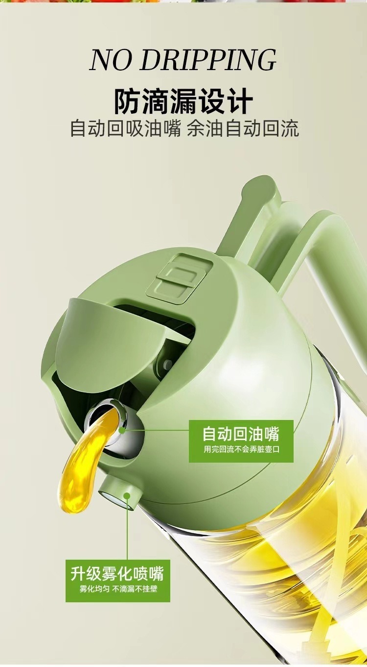Wholesale 2-in-1 Oil Sprayer Pouring Pot Kitchen Food-Grade Spray Bottle Sealed Leak-Proof Non-Drip Oil Spray Pot Glass Oil Bottle