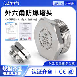 不锈钢防爆堵头 M20 25金属密封堵塞件 固定塞头 防水密封闷盖