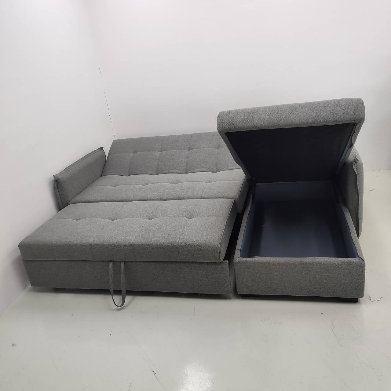 Sofá de esquina de la sala de estar moderna y simple, cama de tela de algodón y lino, almacenamiento multifuncional, sofá de doble propósito push-pull