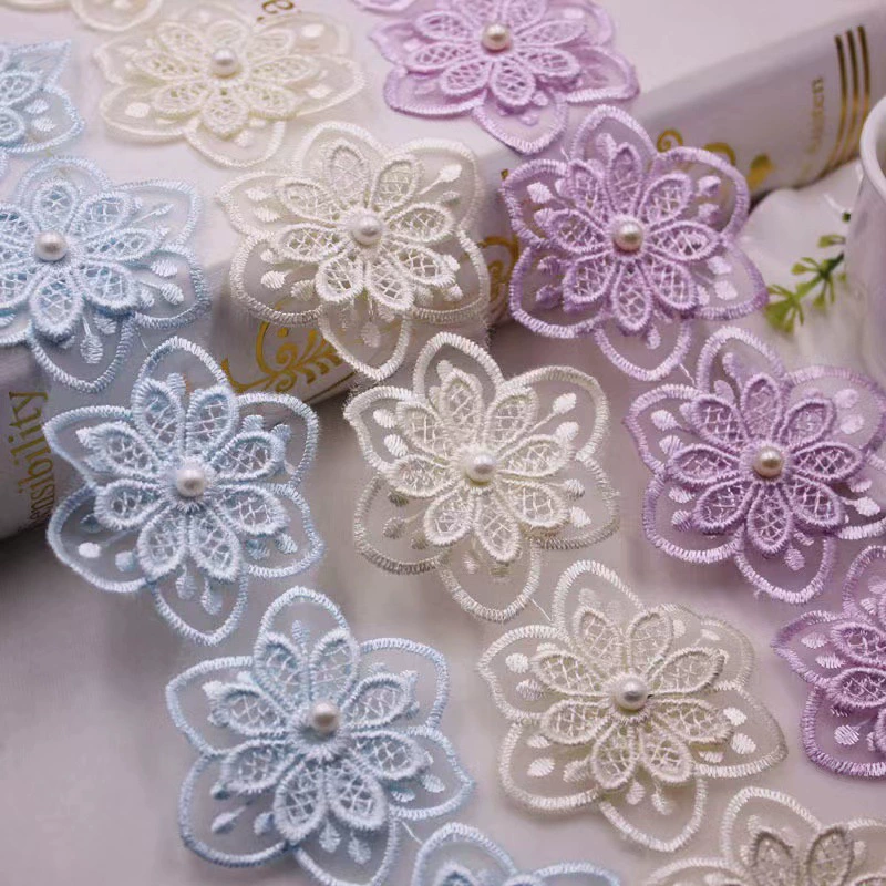 Ready supply 6cm double layer organza beaded lace lace diy wedding dress decoration cloth patch clothing accessories