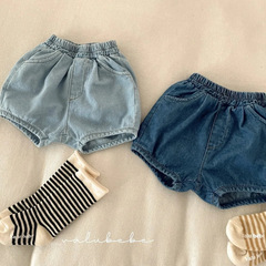 2024兒童夏季新款兒童休閒款純色牛仔短褲韓版純色短褲男女童洋氣