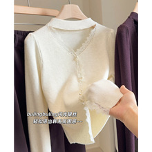 韩版挂脖镂空蕾丝拼接针织衫女2025秋冬新款修身长袖内搭打底上衣