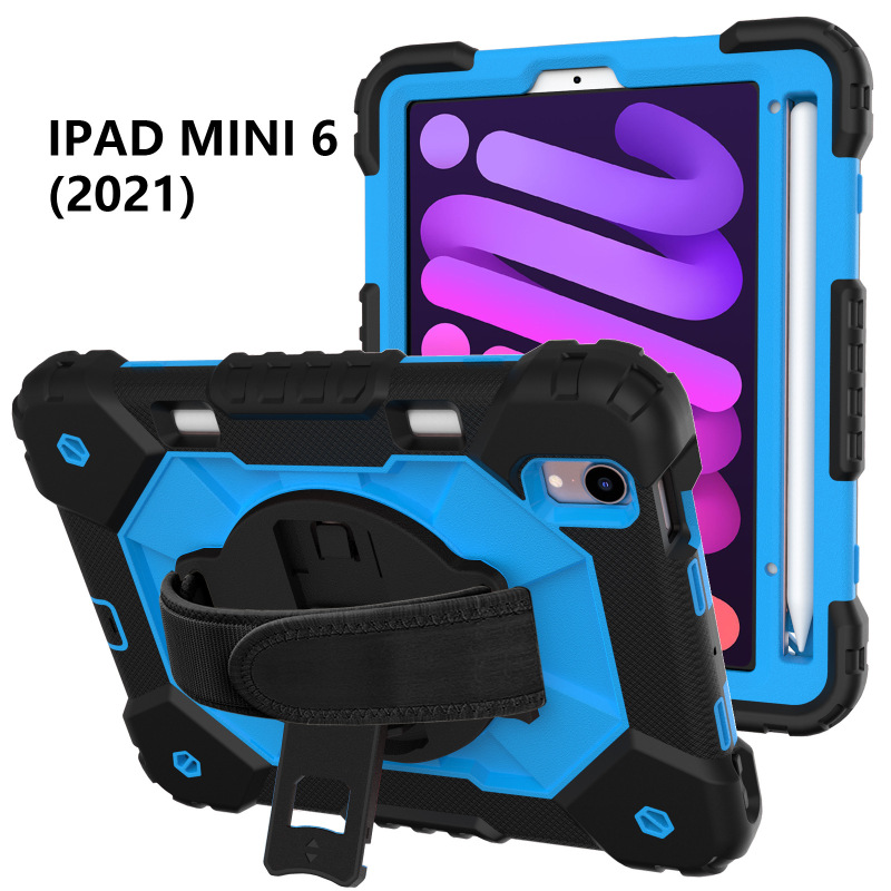 Suitable for Apple iPad Mini6/Mini7 Universal Pen Slot Anti-Fall Silicone Protective Case Rotating Stand Protective Case
