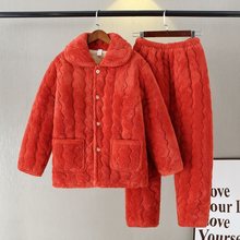 秋春夏法兰绒睡衣女夹棉加厚中老年珊瑚绒棉袄家居服妈妈款奶奶装