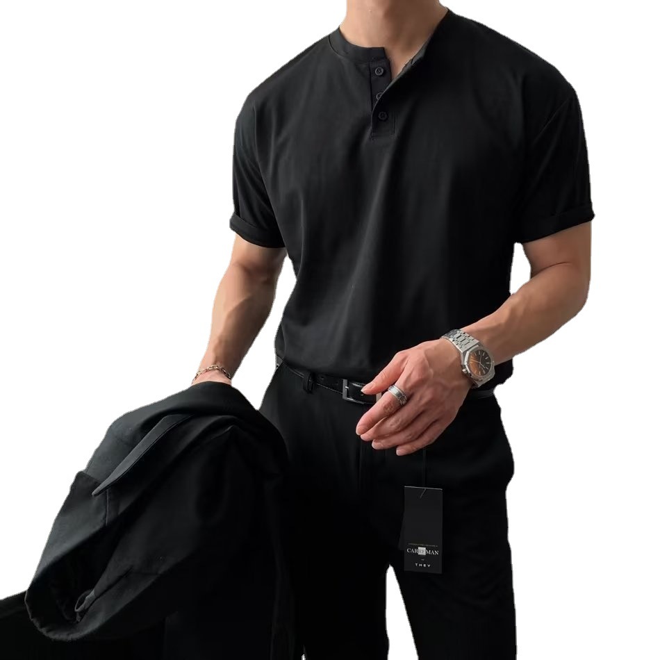 Americano retro pesado de manga corta Camiseta de polo de los hombres de verano de color sólido simple fitness deportes top de moda todo partido