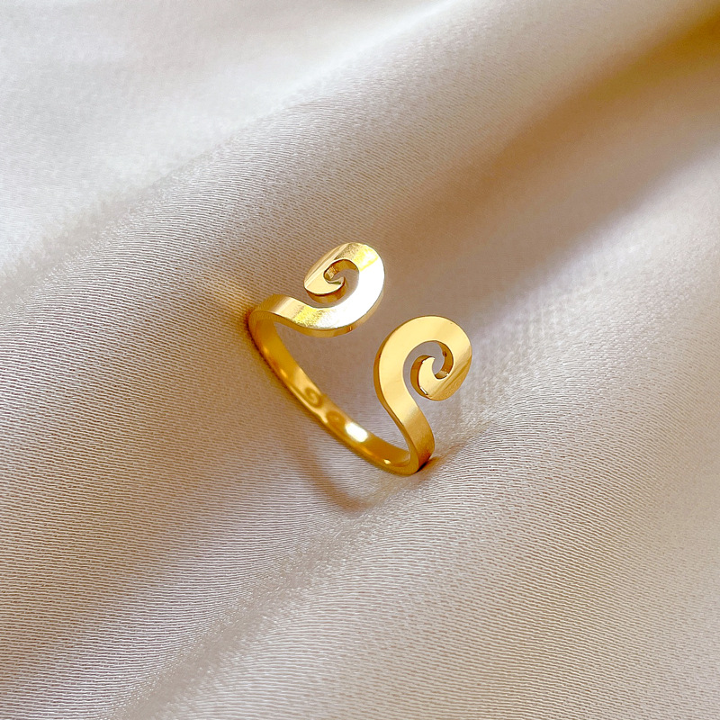 Golden Plated Plating Material Open Rings Classification Electroplating Golden Plated Crown Titanium Steel Simple Style Open Rings